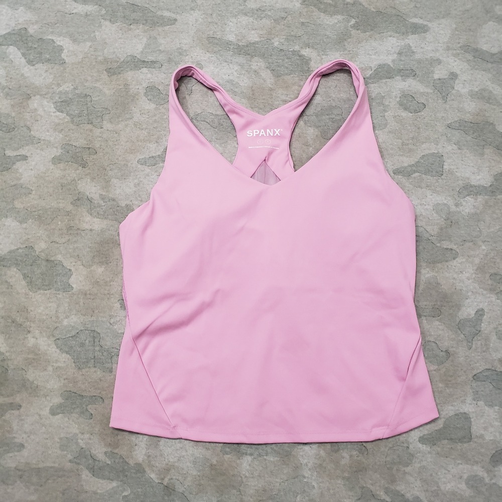 Spanx Active Tank Top Womens Small Pink Racerback V-Neck Athleisure Sleeveless